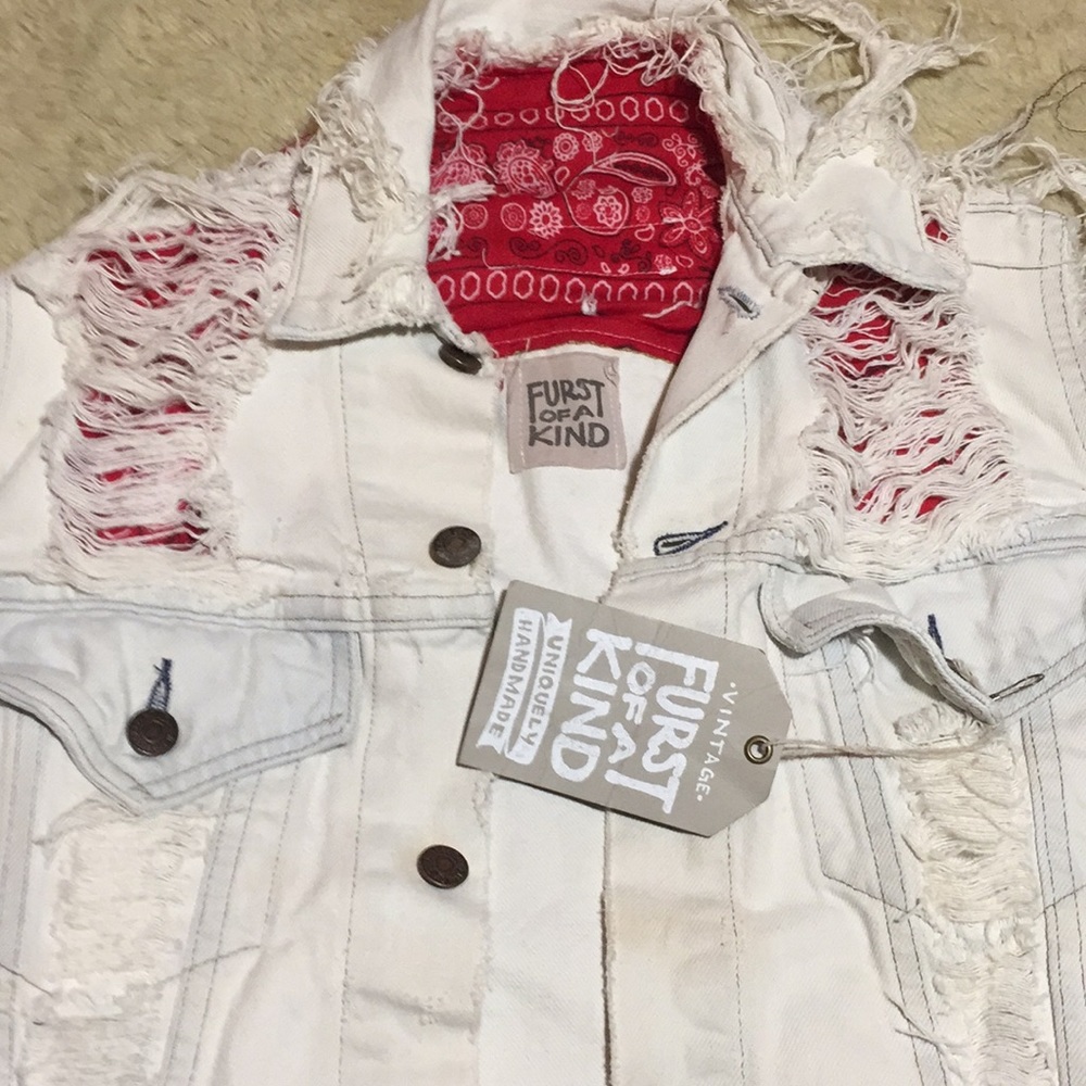 Vintage Furst of a Kind bandana Levi’s denim punk distressed reworked white vest